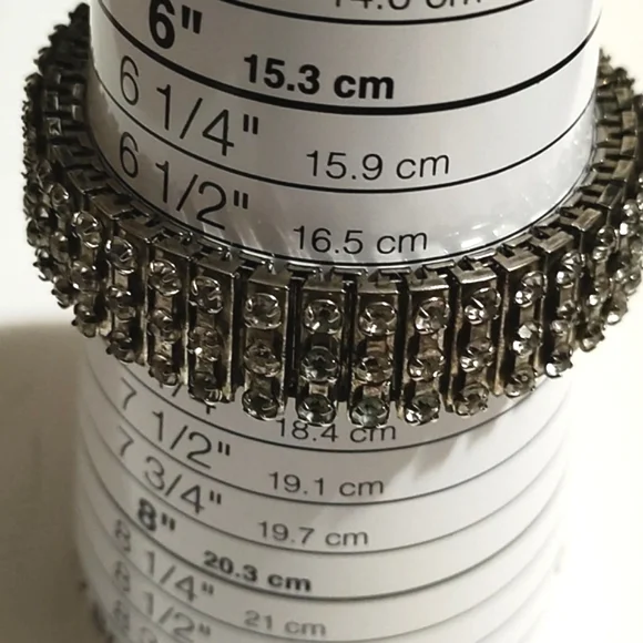 VINTAGE 60s 3-ROW RHODIUM PLALTED PRONG SET RHINESTONE EXPANDABLE 6-7" BRACELET - Picture 9 of 9